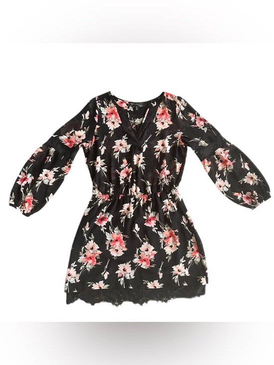 Dresses & Skirts - White House Black Market Floral Dress 12 Black Sheer Lace Hem Fit Flare